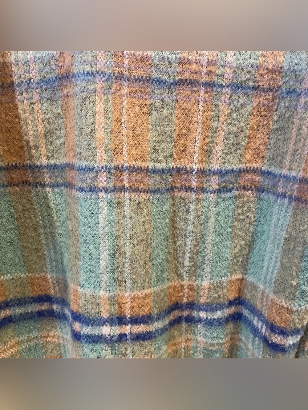 Free People Primrose Plaid Tunic V-Neck Sweater in Mint, Tan & Blue - Picture 6 of 7